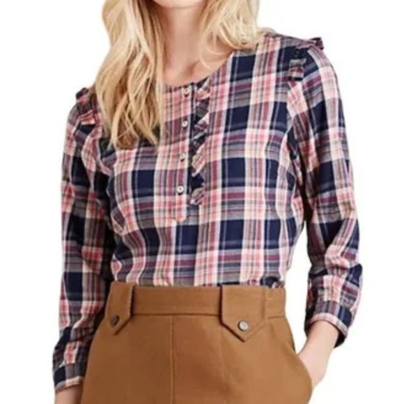 Anthropologie Isabella Sinclair Womens Plaid Flannel Pop Over Blouse SZ XS - Picture 1 of 16
